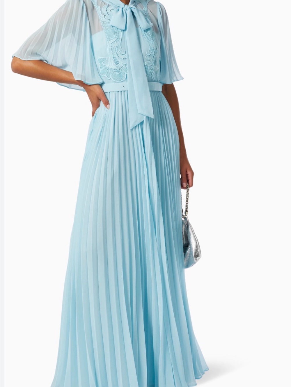 Self-Portrait Light Blue Pleated Maxi dress